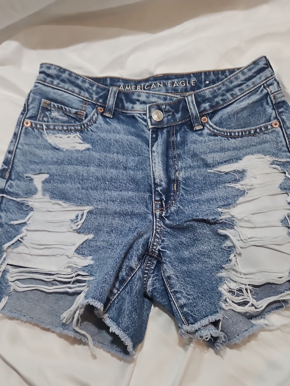 American Eagle Outfitters Ripped Blue Denim Jean Shorts